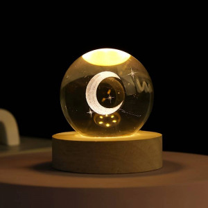 Екзотична кристална стъклена нощна лампа с 3D холограмно изображение на Луната 3D Creative lamp MOON